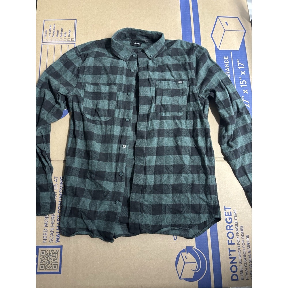 VANS Off The Wall Plaid Flannel Long Sleeve Shirt Men's Size Small Green/black